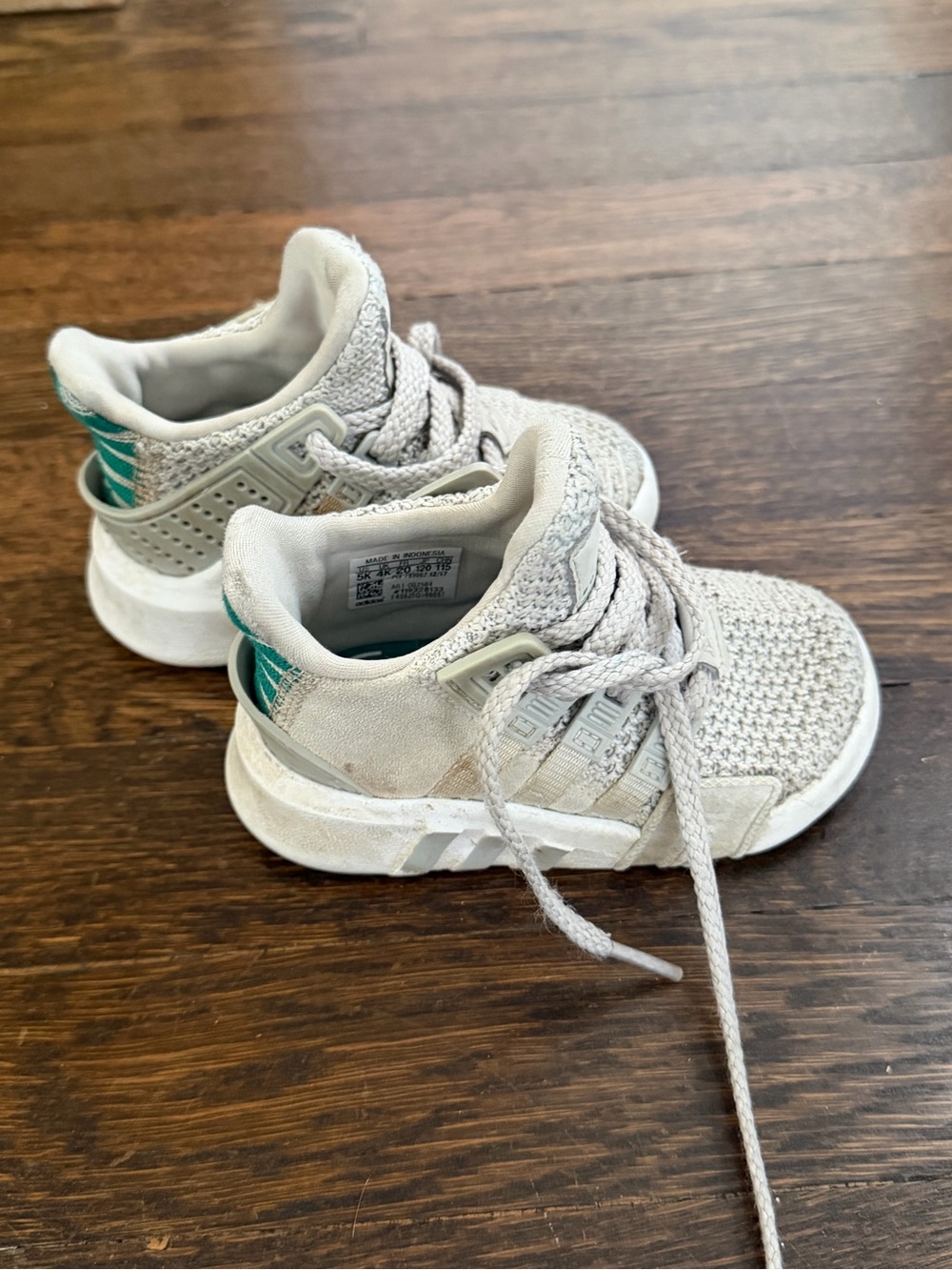 adidas Kids White Knit Sneakers with Teal Heel